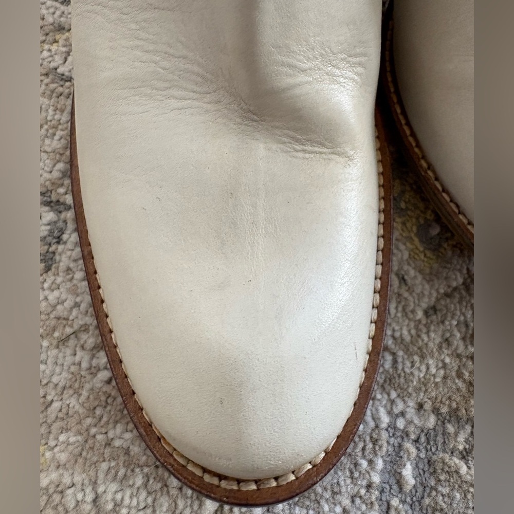 White Perforated Leather Western Boots Stacked Heel - Picture 7 of 16